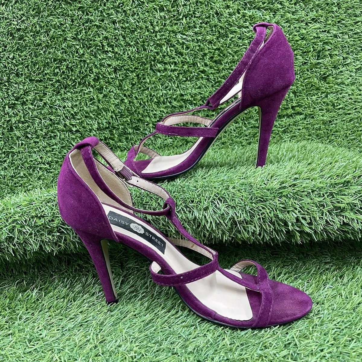 Purple open cheap toe heels