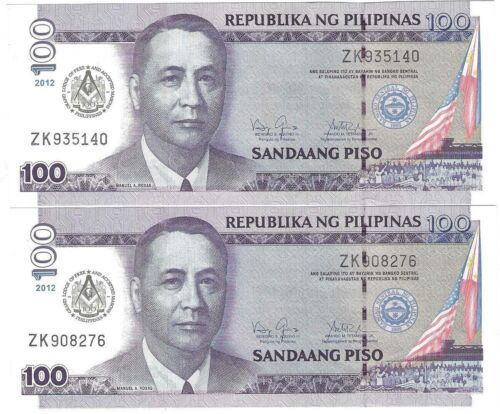2012 Philippines 100 Pisos P213Aa UNC 2 Commemorative Notes