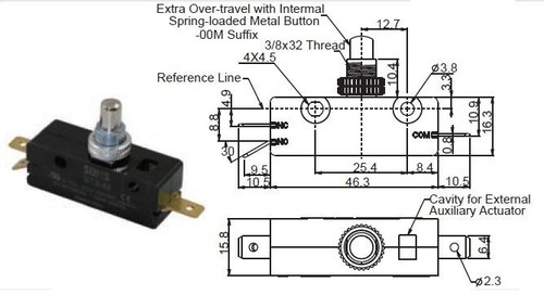 Micro interruptor de émbolo de panel SUNS S-13M ASKHC2J04AC - Imagen 2 de 2