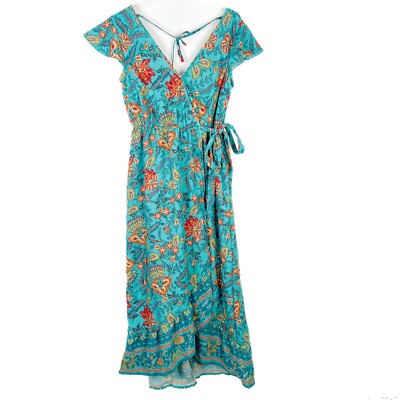 knee length dresses for ladies Plus Size Floral Surplice Neck Midi Dress – Curve and Twist main image 0