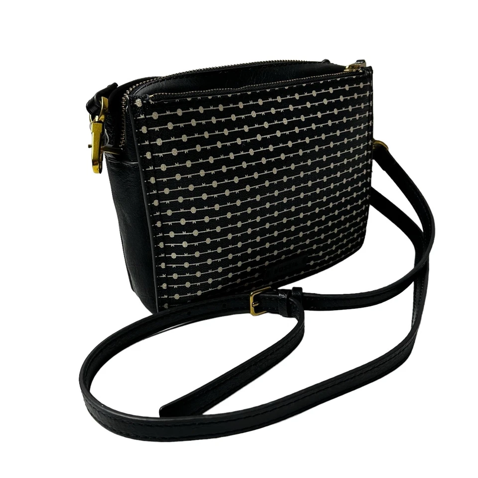 BOLSO BANDOLERA FOSSIL CAMPBELL NEGRO RAYAS CORREA AJUSTABLE