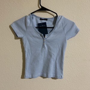 Brandy Melville Crop Light Blue White Striped 3 Button Zelly Top Nwt Sz Xs S Ebay