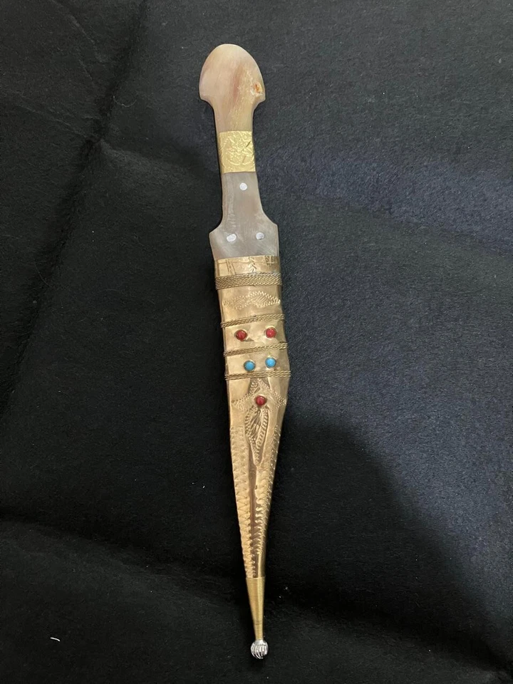 Autêntica Adaga Shibriya Beduína Jordaniana Vintage Artesanal de Aço Inoxidável - Imagem 2 de 4