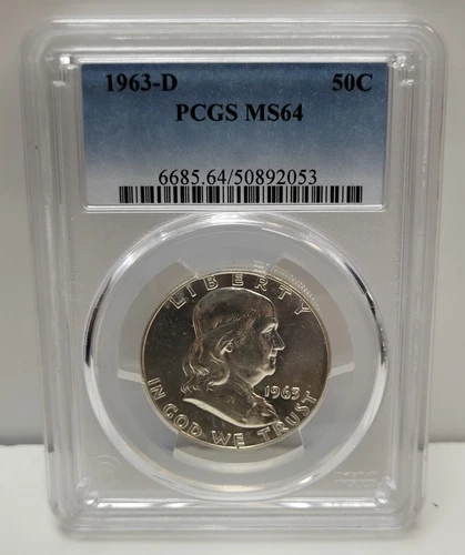 PCGS MS64 1963-D 50C Franklin Silver Half Dollar