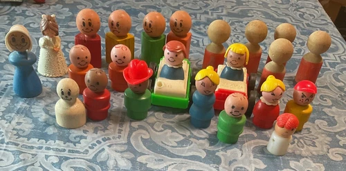 Vintage lot of 25 little people cars, Fisher Price other, wood, plastic