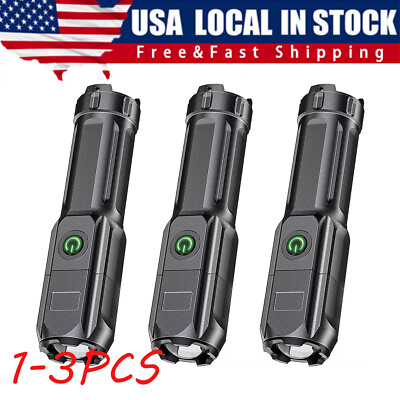 1/3 Pcs Rechargeable 99000LM LED Flashlight Tactical Super Bright Torch Zoomable