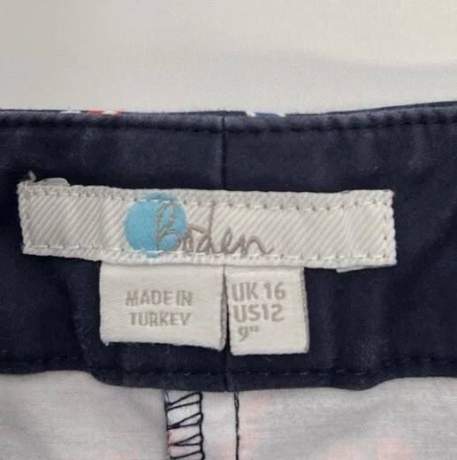 Boden Women's Size US 12 UK 16 Richmond Shorts 9" Preppy Chino golf blue print - Image 3 of 4