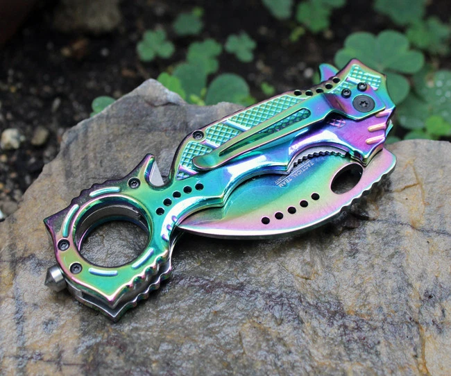 AJBLADES ARCO IRIS DE ALTA RESISTENCIA GARRA KARAMBIT Rescate Asistido por Resorte P/Cuchillo AJ504RB Foto 2 de 2