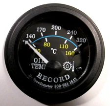 Record HG107 Transmission Oil Teperature Gauge 2" Black Bezel & Face 140 to 320F