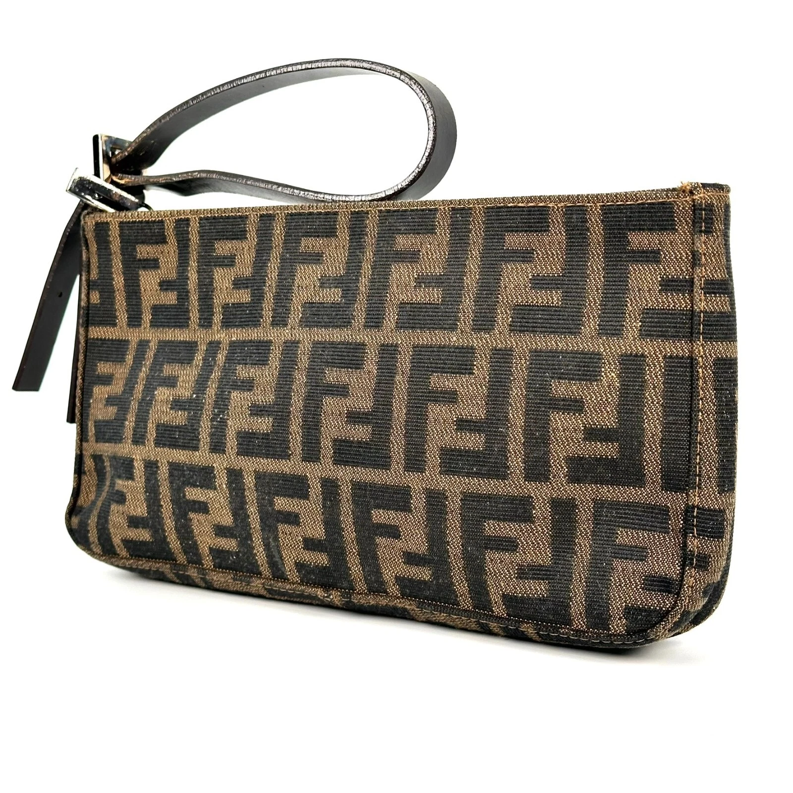 Borsa pochette FENDI Zucca in tela nera marrone originale X03 0174
