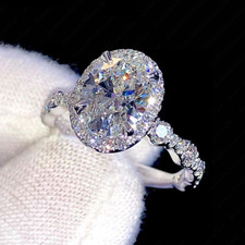 3.15 TCW Oval Moissanite Halo Unique Style Engagement Ring 14K White Gold Plated