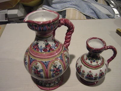 2x Keramik-Krug/Vase handbemalt ca. 10/7cm D, 17/11cm H, alt, sehr gut erhalten - Bild 1 von 4