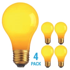 4 Pack CERAMIC SOLID YELLOW BULBS A19 25W 120V Medium E26 Base 25A19 Dimmable