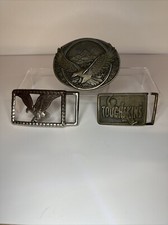 VINTAGE 70s Belt Buckle Lot Of 3. TOUGHSKINS AND EAGLE.