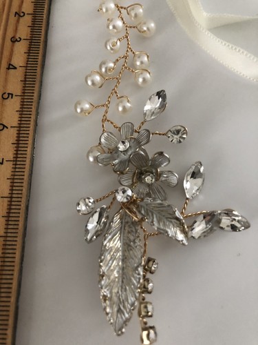 Women White Wedding Pearl Crystal Bride Party Hair Headband Leaf Band Fascinator - Picture 11 of 12