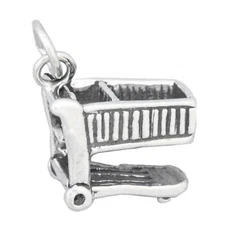 Grocery Store Shopping Cart 3D 925 Solid Sterling Silver Charm MADE IN USA