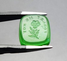 Green Glass Modern Intaglio Seal Of A Flower. Forget Me Not.