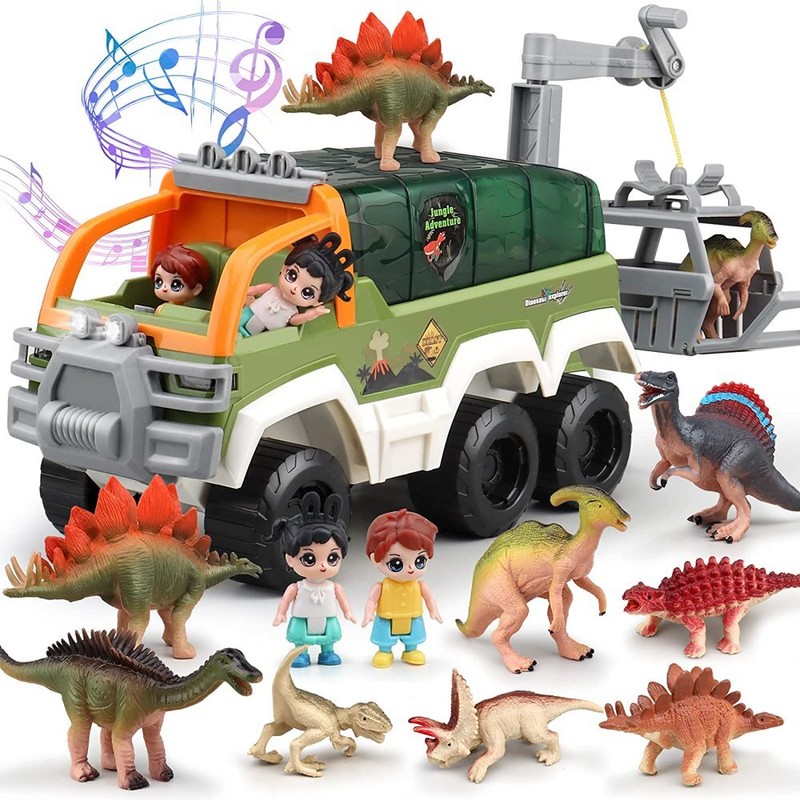 TAVADA Set 8 En 1 – Camion De Transport, 2 Avions, 5 Voitures Cartoon, Autocollants – Sons Et Lumières – Dès 3 Ans – Cadeau Noël