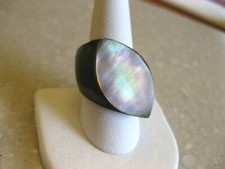 Unusual Asymmetric Artisan Ring Lacquered Wood or  / MOP Shell Inlay / Sz 9 1/4