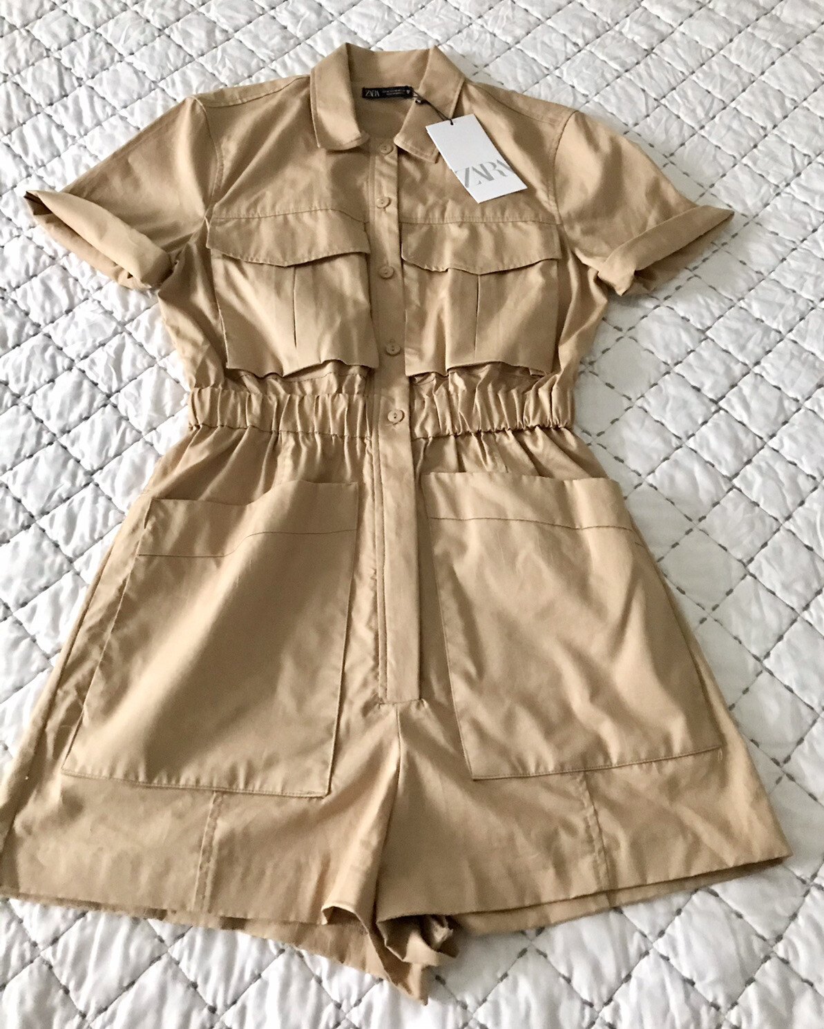 Zara Camel Buttoned Playsuit XS - Stylish Summer Essential BNWT image 10