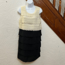 joie white & black tiered eyelet dress M