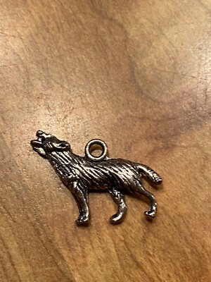 VTG Silver Tone Wolf Dog Coyote MCM Drop Charm Pendant 1''