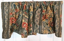 VTG Croscill Remi 90" x 17" Green Gold Red Floral Paisley Print Cotton Valance