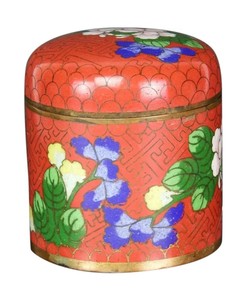 Antique Chinese Cloisonne Tobacco Jar Red Ground