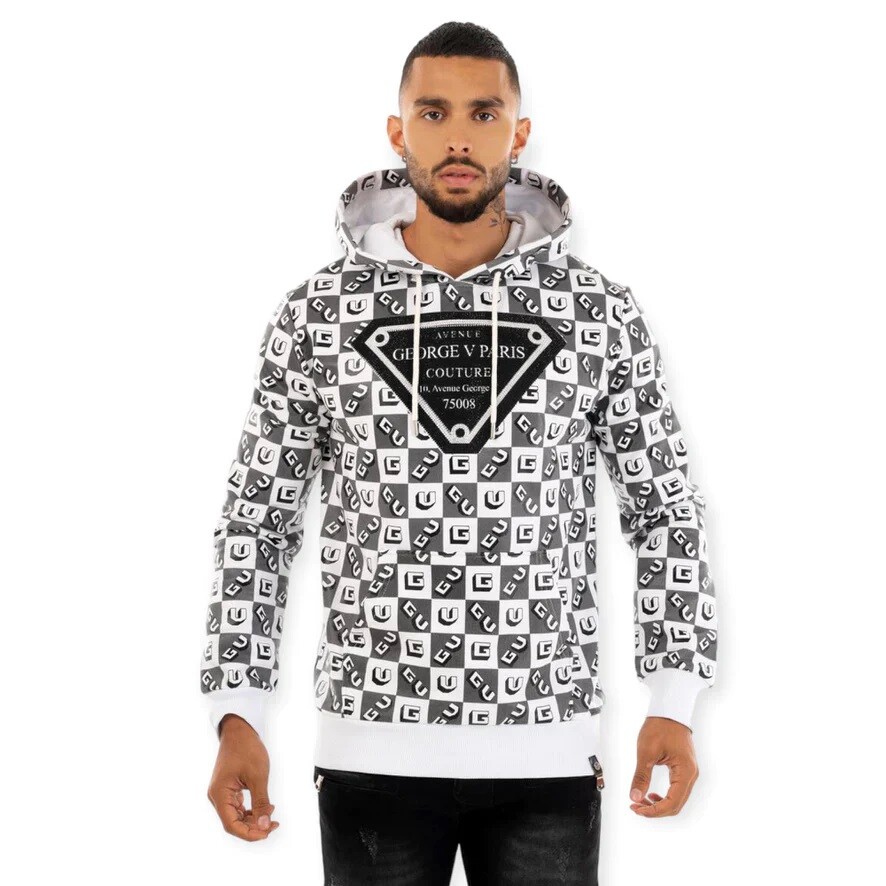 【DISCERNMENT】PARIS over sweatshirts Avenue George V Paris Men's Rhinestone Logo All Over Print