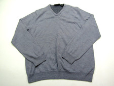 Calvin Klein Sweater Mens Large Gray Hipster Merino Wool Preppy Office V Neck