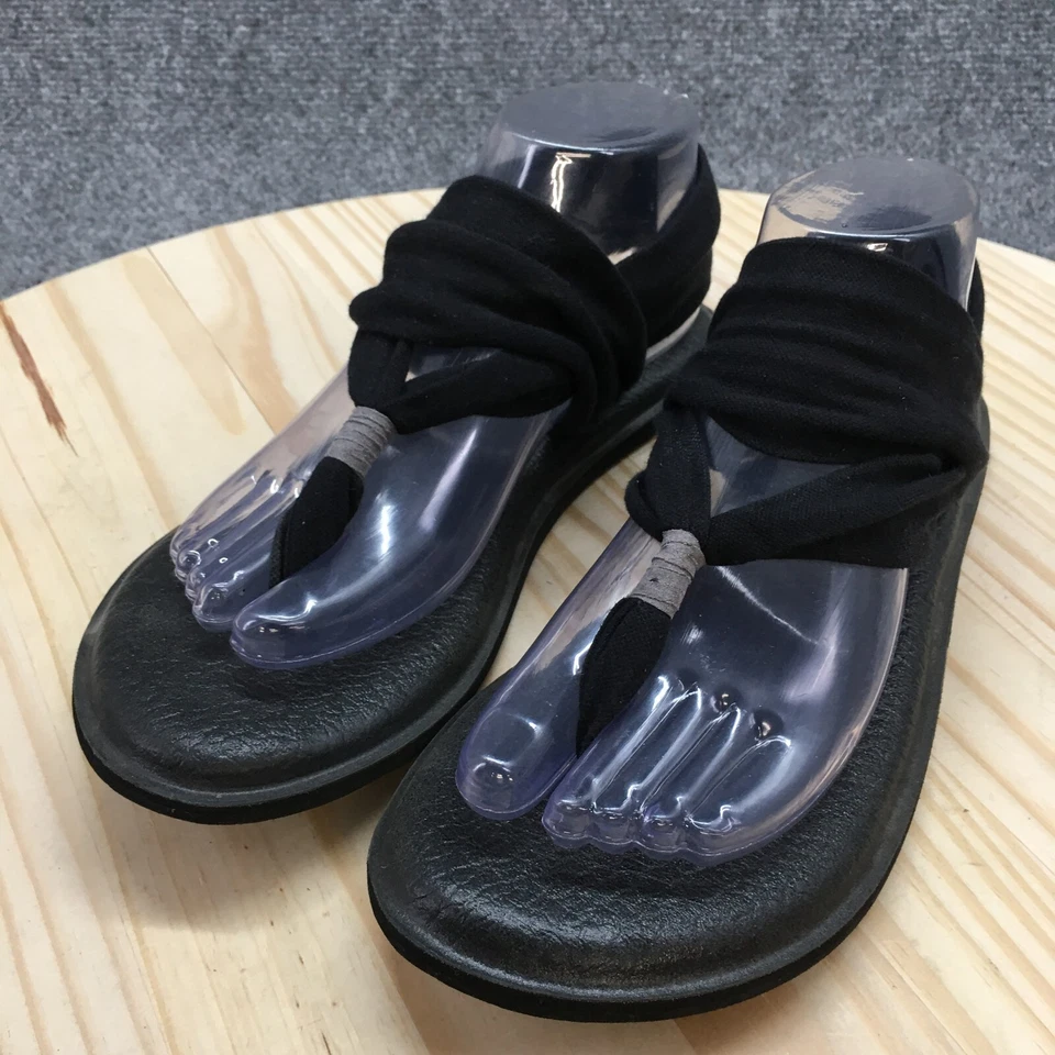 Sanuk Sandals Womens 9 Yoga Sling 2 Slingback Flip Flops SWS10001 Black Fabric - Image 3 of 4