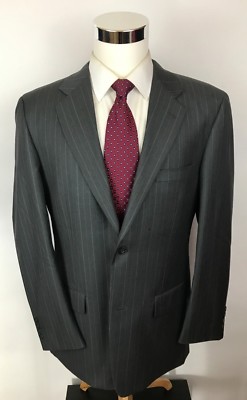 Tasso Elba Macys Men's Vitale Barberis Canonico Wool Striped Gray Suit 40L  34x30 | eBay