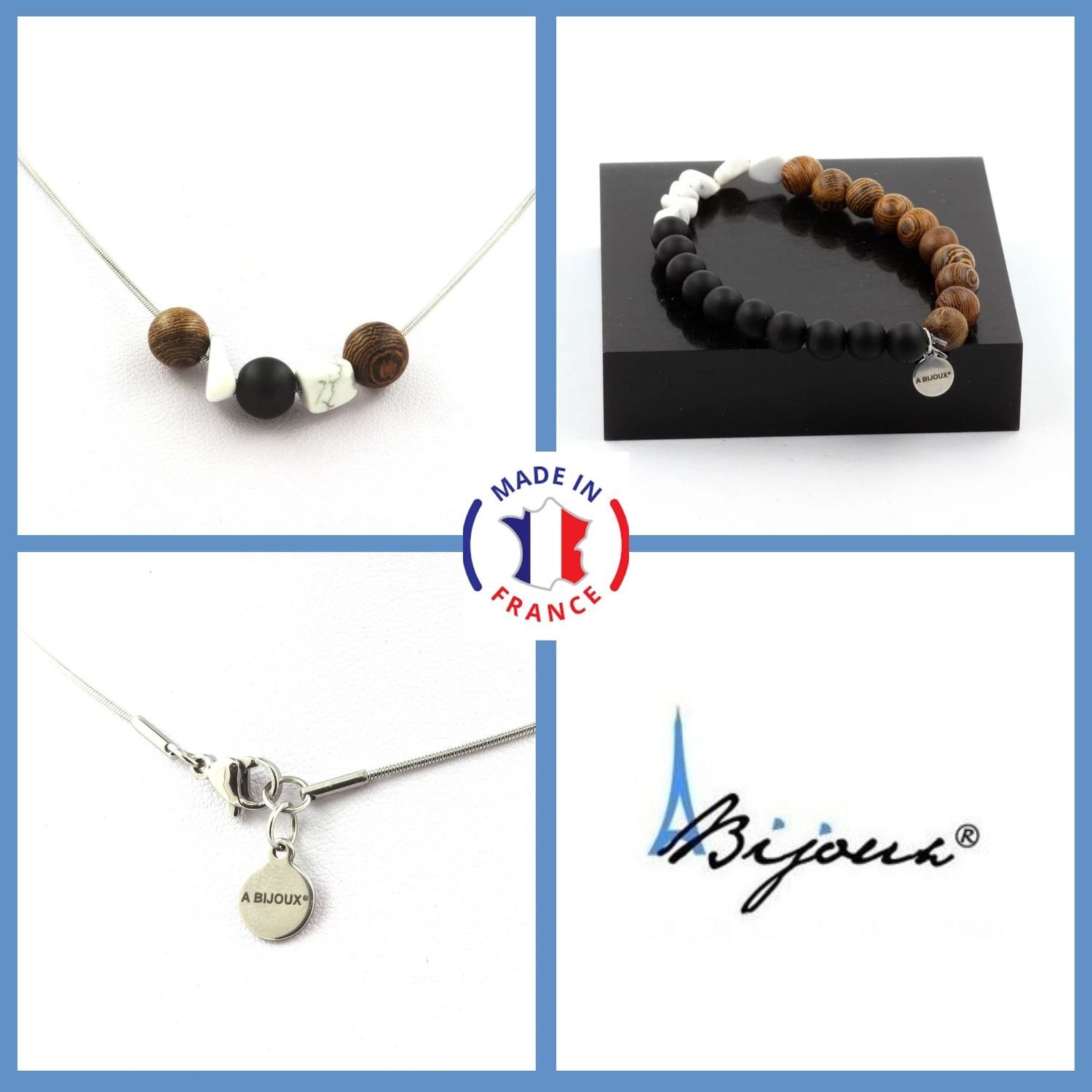 Parure perles bois 8 mm et howlite pour votre style bohème au quotidien