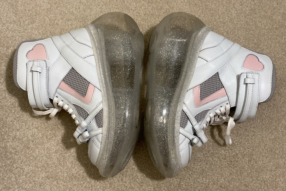 靴 BAMBI MOON WHITE PINK Jennyfax grounds Jenny Fax High Bambi Moon White Leather Sneakers Women's 6