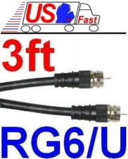 3 Foot RG6 F Male Plug to F Male Plug Connectors Coaxial Video Cable 3ft RG56 3'