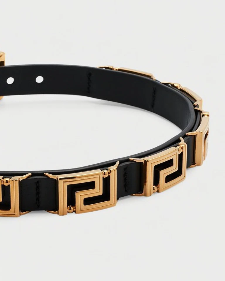 Collar Chocker Versace Greca Cuero Tono Dorado Nuevo con Etiquetas $795 Foto 2 de 4