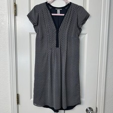 H&M Navy And White Vneck Tie Waist Lined Midi Dress With Flutter Sleeves Size 8