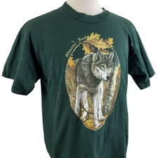 Vintage 90s Welcome Back Gray Wolf  T-Shirt Large Crew Green Earth Foundation