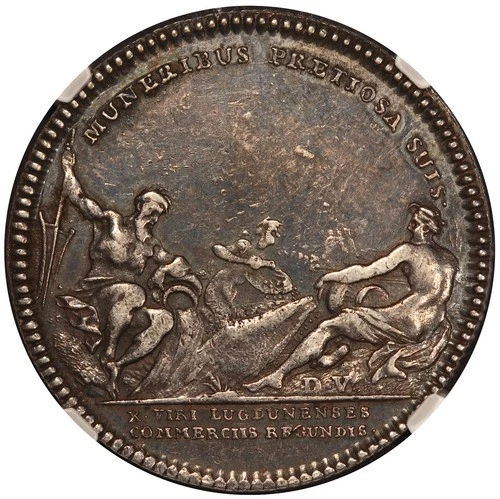 1723 France Lyon Chamber of Commerce Silver Jeton Medal - NGC XF 45 - F-10782