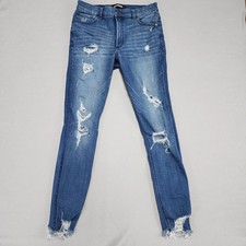 Express Womens 10L Denim Perfect High Rise Ankle Jeans Blue Distressed Stretch