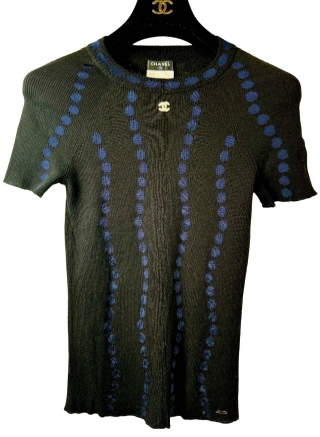 CHANEL 長袖ニット Chanel 2016 Black Blue Dot White CC Logo Knit Sweater Top 34 36 2