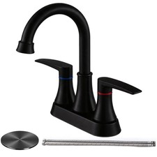 Lead-Free Matte Black Bathroom Sink Faucet, 2 Handle 4 Inch Centerset Faucet,...