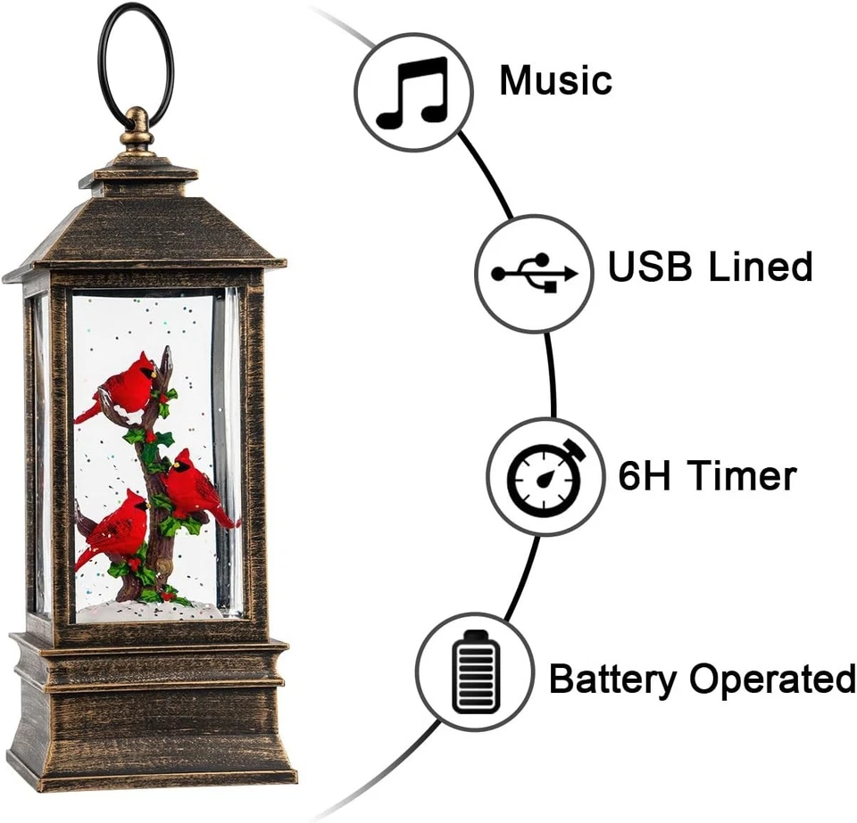 Linterna Globo Nieve Navidad con Luz LED y Temporizador Música USB o Batería Foto 3 de 4