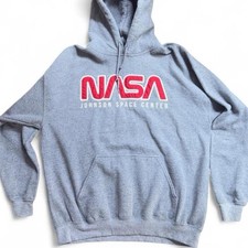 NASA Classic Logo Mens Gray Heavy Blend Hooded Sweatshirt Size L Adult