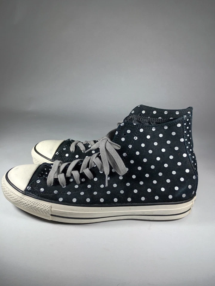 CONVERSE All Star Chuck Taylor Black Suede Polka Dot High Top Sneakers Womens9.5 - Image 2 of 4
