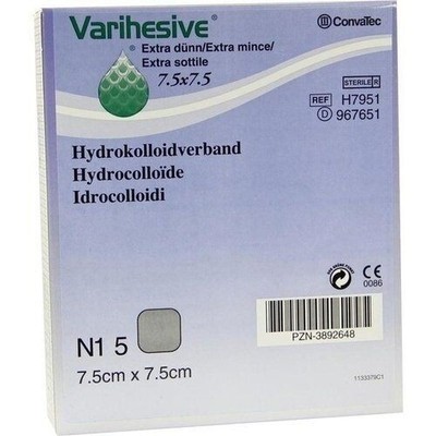 VARIHESIVE extra dünn 7,5x7,5 cm HKV hydroaktiv, 5 Stück PZN 03892648