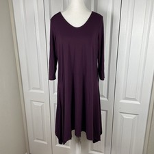Eileen Fisher Tunic Dress Women’s L Purple Burgundy Flowy 3/4 Sleeve Relaxed Fit