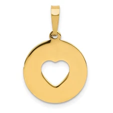 14k Yellow Gold Disc with Cut Out Heart Pendant, 15mm