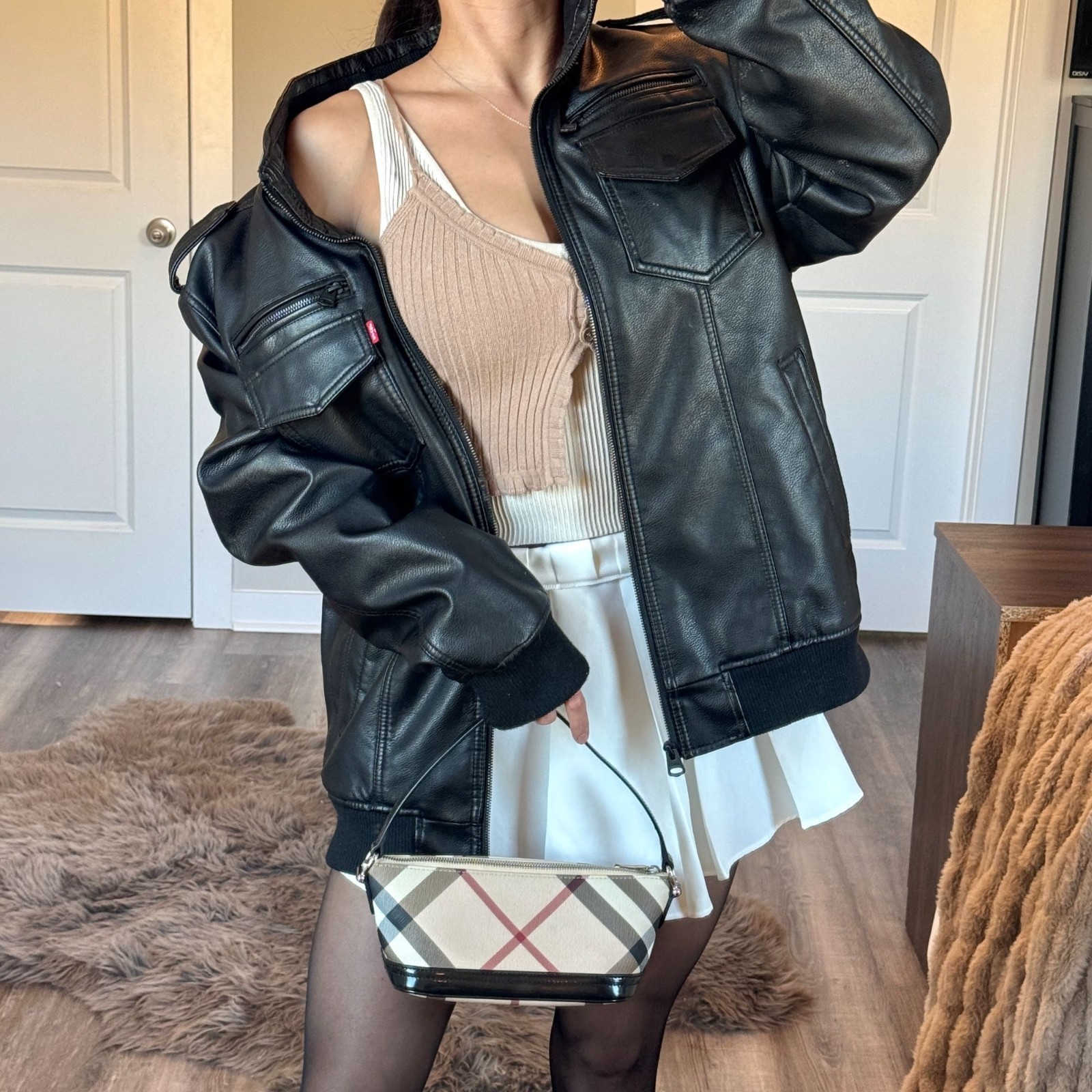 Levis Pleather Jacket Quilt Lined Black Moto Bike… - image 1