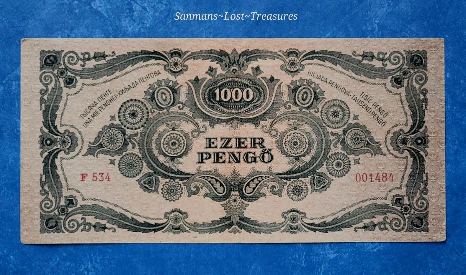 HUNGARY 1945 1000 EZER PENGO CRISP BANKNOTE ABOUT UNCIRCULATED. 